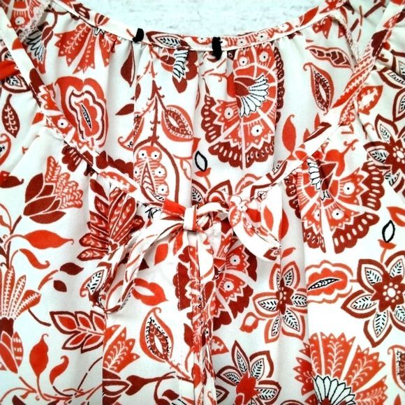 W5 Concepts Blouse Orange Floral Ruffle Sleeve Tie Front Sz M Cottagecore - Picture 4 of 9